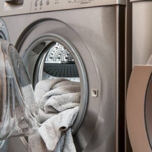 A close up of an open dryer door